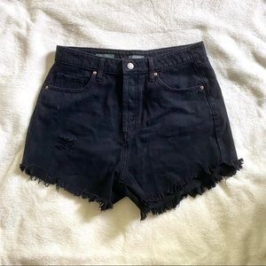 High Rise Frayed Hem Jean Black Shorts Wild Fable